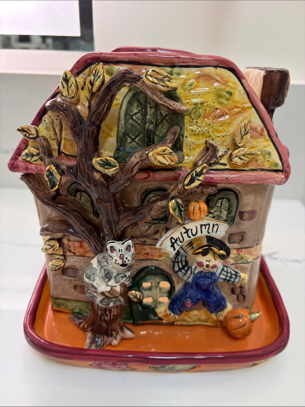 Rare Blue Sky Clayworks 2001 Autumn Candle house by Heather Goldminc